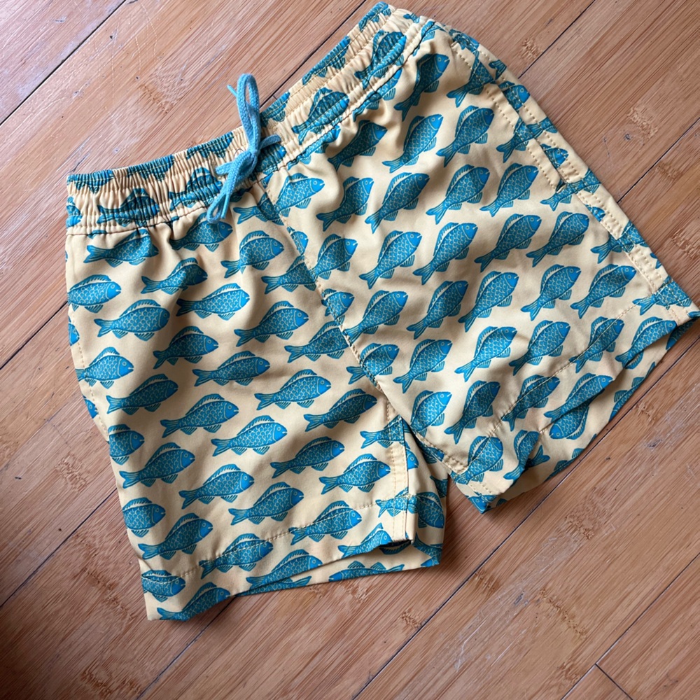 Crewcuts swim Yellow Shorts with Blue Fish Pattern
